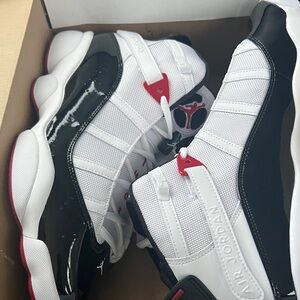 Jordan Men's White, Black, and Red Sneakers